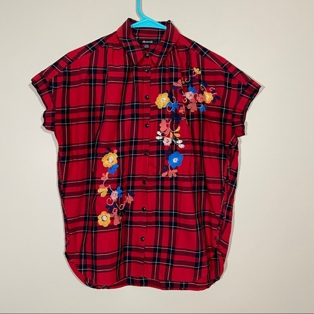 Madewell Embroidered Central Dahl Plaid Top